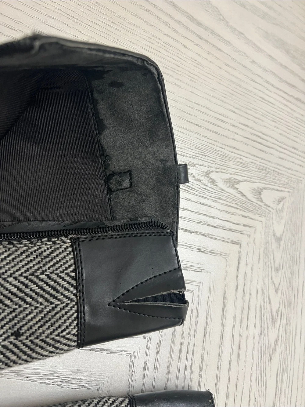 Black Leather and Herringbone Knee-High Riding Boots